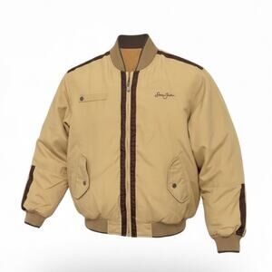 Vintage Y2K Sean John Bomber Jacket Tan Brown Hip Hop Streetwear Large Gorpcore